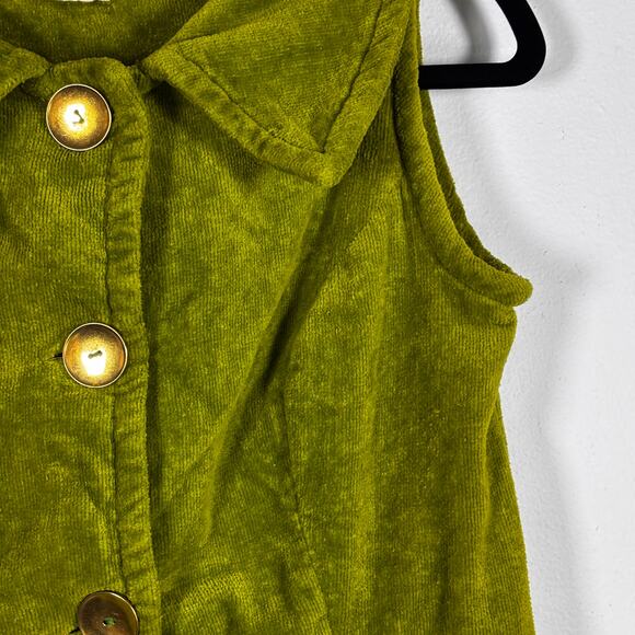 Vintage 1970s Bardinella Designs Terry Cloth Vest Olive Green Cover Up Button Up - Picture 7 of 16